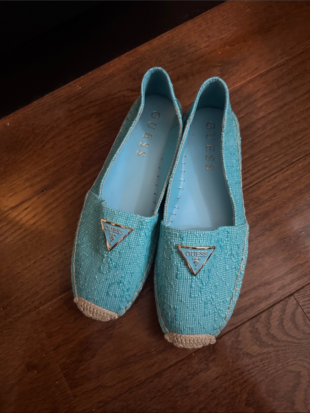 GUESS Women's Turquoise Slip-On Espadrilles with Gold Logo